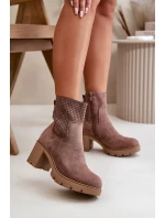 Botki Damskie Na Słupku Zapinane Na Zamek Eko Zamszowe Brązowe Rashmi