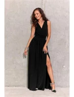 Dámske dlhé šaty SUK0407 Čierna s trblietkou - Roco Fashion Dámske dlhé šaty SUK0407 Čierna s trblietkou - Roco Fashion