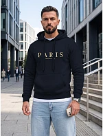 Pánska mikina s kapucňou a potlačou PARIS, tmavomodrá, FashionStreet NX5147BX