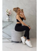 Súprava s blúzkou s rebrovaním čierna