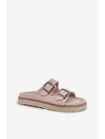 Zamszowe Klapki Damskie Z Klamrami D.Franklin DFSH405001 Beżowe