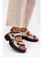 Skórzane Sandały Damskie Z Rzepami Artiker 56C0471 Beżowe