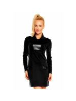 Dámske luxusné spoločenské a casual šaty zdobené doplnky z eko-kože čierne - Čierna / L - Lental Dámske luxusné spoločenské a casual šaty zdobené doplnky z eko-kože čierne - Čierna / L - Lental