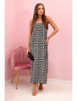Dámske šaty bez ramienok s geometrickým vzorom čierne