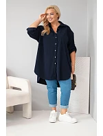 Dámska košeľa Plus Size z viskózového manšestru s odnímateľnými rukávmi, modrá Dámska košeľa Plus Size z viskózového manšestru s odnímateľnými rukávmi, modrá