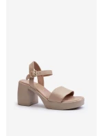 Zazoo 40386 Dámske kožené sandále na podpätku Beige Zazoo 40386 Dámske kožené sandále na podpätku Beige