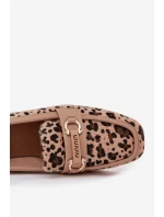 Mokasyny Loafersy Damskie Z Ozdobnym Elementem Panterka Beżowe Evelora