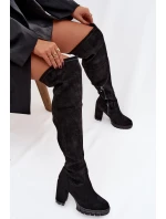 Dámské kozačky nad koleno na klíně ekologická semišová černá Tahlina