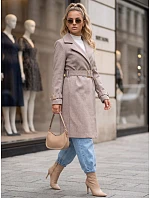 Elegantný dámsky kabát s výstrihom a opaskom, béžový, FashionStreet NY0787 Elegantný dámsky kabát s výstrihom a opaskom, béžový, FashionStreet NY0787