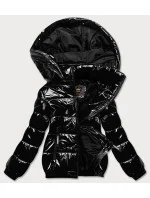 Lesklá čierna dámska bunda so sťahovacím lemom (LD7250BIG)