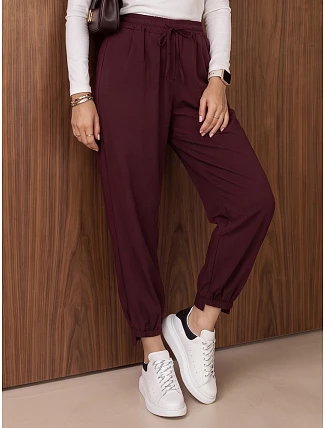 Dámske joggerové nohavice s gumou v páse, bordové, FashionStreet UY3153 Dámske joggerové nohavice s gumou v páse, bordové, FashionStreet UY3153