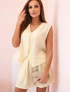 Dámska súprava z viskózy - vesta na gombíky a šortky Žltá melanž