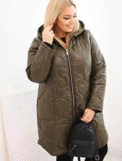 Dámska zimná prešívaná bunda s kapucňou v khaki farbe