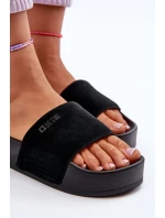 Damskie Klapki Na Platformie Zamszowe Big Star NN274A670 Czarne