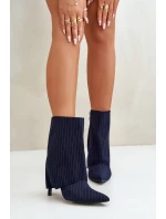 Botki Damskie W Paski Na Szpilce Z Wywiniętą Cholewką I Noskami W Szpic Granatowe Naritua