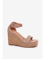 Sandały Damskie Na Koturnie Z Plecionką Khaki Adelio