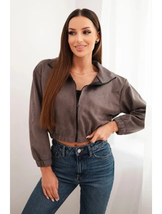 Semišová mikina na zips sivý