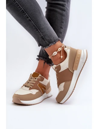 Sneakersy Damskie Z Eko Skóry Brązowe Vinelli