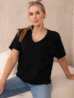 Bavlnená blúzka s ozdobnou mašľou čierna