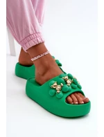 Damskie Klapki Piankowe Z Ozdobami Na Grubej Podeszwie Zielone Bremavia Damskie Klapki Piankowe Z Ozdobami Na Grubej Podeszwie Zielone Bremavia