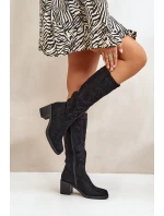 Kozaki Damskie Na Słupku Przed Kolano Czarne Erisorae