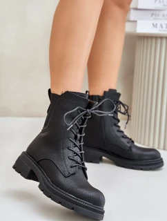 Ocieplane Botki Workery Na Zamek Czarne Leairae