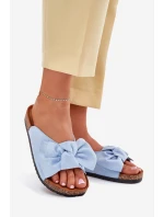 Klapki Damskie Na Korkowej Podeszwie Kokardką Niebieskie Seressa