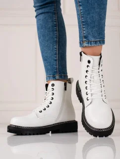 Dámske členkové topánky na plochom podpätku KK274539 Biela s čiernou - BIG STAR