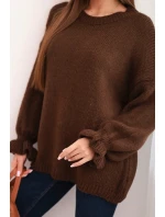 Dámsky sveter z mohéru a vlny voľného strihu hnedej farby Dámsky sveter z mohéru a vlny voľného strihu hnedej farby