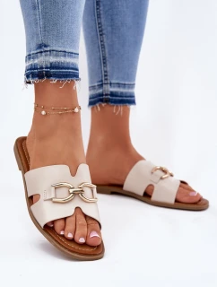 Klapki Damskie Płaskie Z Ozdobnym Detalem Beżowe Amiresna