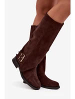 Ocieplane Kozaki Damskie Z Klamrami Czekoladowe Umbria