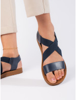 Módne modré sandále na podpätku pre ženy