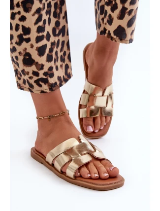 Płaskie Klapki Damskie Z Eko Skóry Złote Risamay