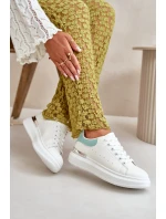 Niskie Trampki Damskie Na Platformie Z Eko Skóry Biało-Zielone Nevelena