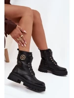 Botki Workery Damskie Ze Złotym Detalem Ocieplane Czarne Fiorena