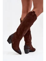 Kozaki Kowbojki Damskie Na Obcasie Z Naturalnego Zamszu Artiker 57C0230 Brązowe