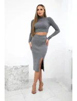 Súprava rebrovaná blúzka + sukňa sivá