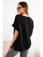 Dámska bavlnená mušelínová blúzka oversize s výstrihom do V a čipkou čierna