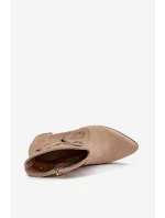 Zamszowe Ażurowe Botki Damskie Na Słupku Zazoo 3647 Beżowe