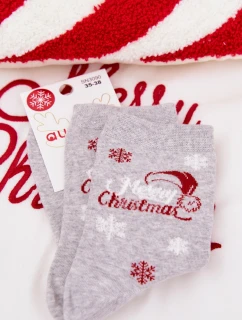 Dámské Vánoční Ponožky Sněhové vločky S Nápisem Světle Šedé