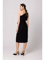 K160 Šaty na jedno rameno - čierne