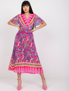 Ružové plisované šaty s orientálnym motívom v jednej veľkosti