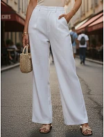 Dámske ľanové nohavice so širokými nohavicami biele FashionStreet UY3081