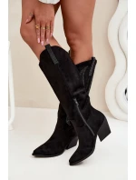 Kozaki Kowbojki Damskie Ze Zdobieniem Na Słupku Czarne Jovina