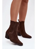 Semišové dámské boty na podpatku zateplené hnědé Arelia