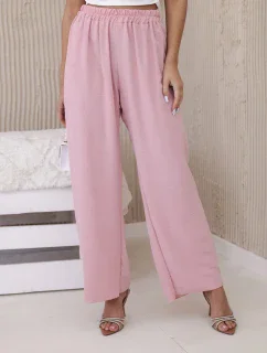 Nohavice so širokými nohavicami púdrovo ružové
