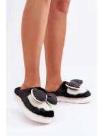 Futrzane Kapcie Z Kokardką Czarne Grilis