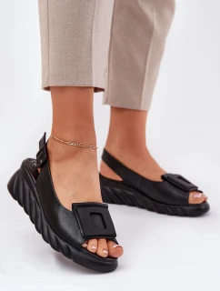 Skórzane Sandały Damskie Na Koturnie z Ozdobą Artiker 56C2156 Czarne