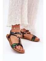 Sandały Damskie Płaskie Z Plecionymi Paskiem I Ozdobą Artiker 56C1318 Czarne