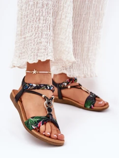 Sandały Damskie Płaskie Z Plecionymi Paskiem I Ozdobą Artiker 56C1318 Czarne